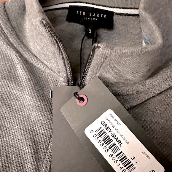 NEW Ted Baker Half Zip Pullover Sweater - Original Pkg Textured Gray Cotton - Picture 10 of 12